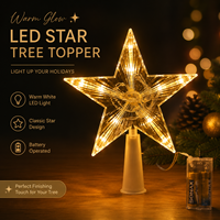 Adorno de Estrella para Árbol de Navidad con Luces LED Cálidas a Pilas, Decoración Transparente de Acrílico para el Hogar, Habitación y Fiestas Navideñas
