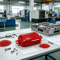 Boîtier de protection en plastique rouge moulé par injection sur mesure avec languettes de fixation pour module de contrôle industriel et câblage électrique