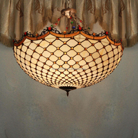 Lampe suspendue LED en fer forgé de 32'' de style rétro, grande taille, faite à la main, en vitrail, pour hôtel et villa, design euro-américain