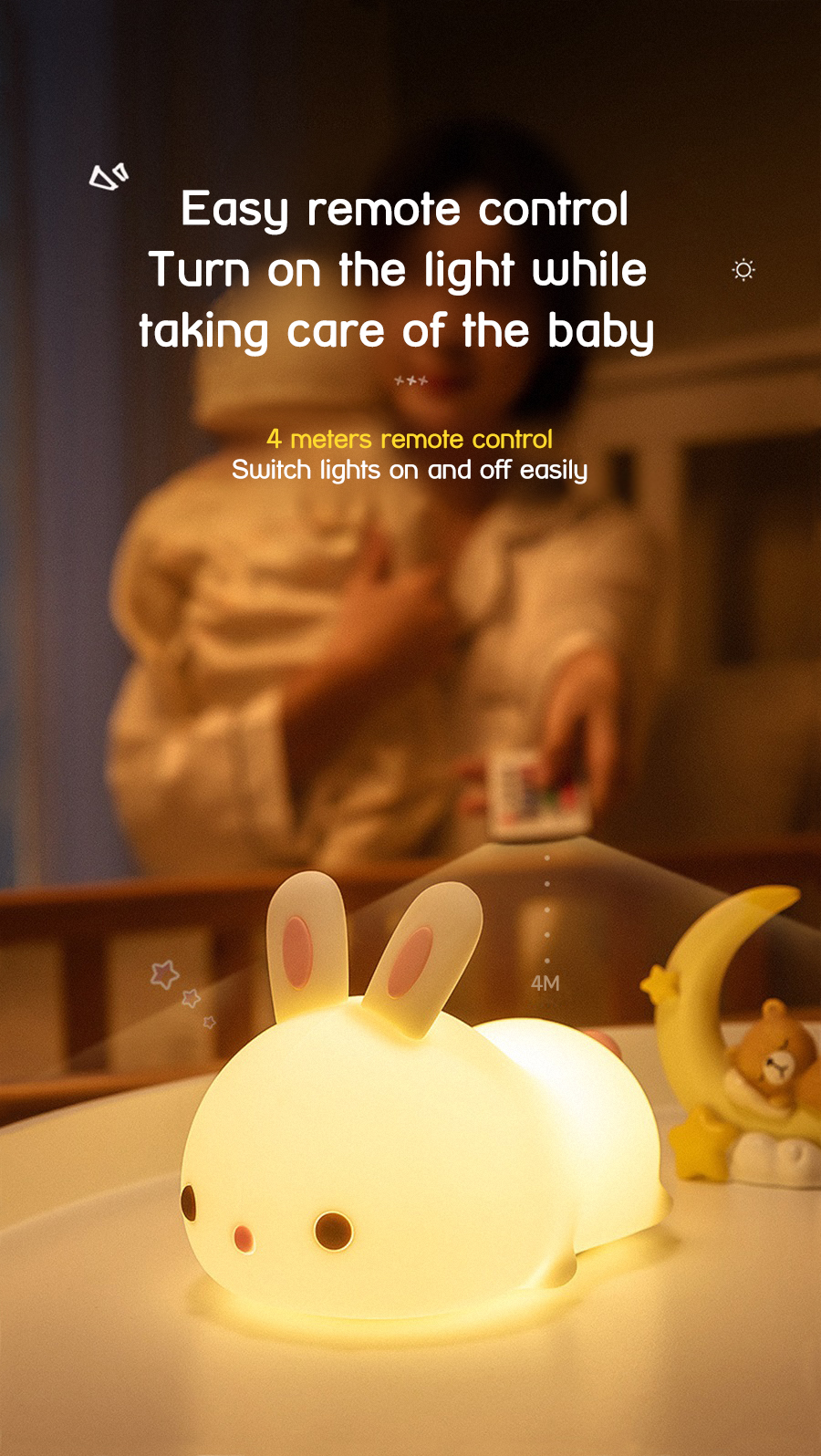 USB rechargeable cat silicone night light touch sensor LED lamp of bedroom the head of a bed with remote control children gifts