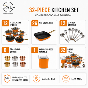 Set di Pentole e Padelle in Acciaio Inox PAL da 32 Pezzi con Utensili, Ciotole per Spezie e Contenitore Termico per Alimenti per Cucina Domestica - Product Image 2