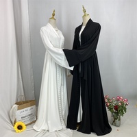 Abaya ouverte Nida 2025, modeste, avec poches, respirante, séchage rapide, légère, manches longues, couleur unie noire, été, polyester (1461)