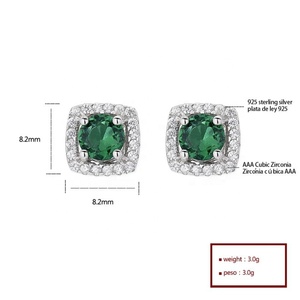 Magníficos Pendientes Cuadrados de Plata con Circonita para Mujer al por Mayor, Vibrantes, de Moda, Vintage, de Plata Esterlina 925, Verdes, para Aniversario - Product Image 3