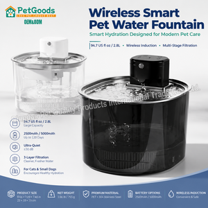 Fontanella d'Acqua Wireless per Animali Domestici da 2,8L con Vassoio in Acciaio Inox 304, Distributore Automatico Filtrato per Cani e Gatti per Casa - Product Image 1