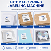 Machine d'étiquetage automatique haute vitesse avec alimentateur à friction, machine de pagination et applicateur d'étiquettes pour cartes, feuilles, pochettes et sacs