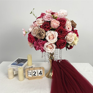 ของตกแต่งงานแต่งงานลดราคา DKB  ช่อดอกไม้ประดับโต๊ะงานแต่งงานขนาดใหญ่ หรูหรา ดอกกุหลาบสีขาวทำจากผ้าไหมเทียมขนาดใหญ่ - Product Image 1