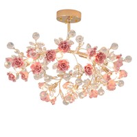MEEROSEE Grand hall d'hôtel Lustre français Lampe en céramique florale Lustre en céramique fleur et feuille MD98055