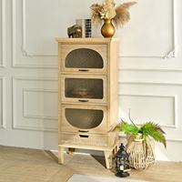 Meuble de rangement INNOVA pour salon, style farmhouse, en bois naturel, avec tiroirs, 3 étagères et porte vitrée, pour salle à manger ou entrée