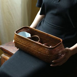 Lacquered handmade <b>bamboo</b> woven storage basket, tea ceremony accessory, tea set storage box, retro Zen-inspired new Chinese - Product Image 4