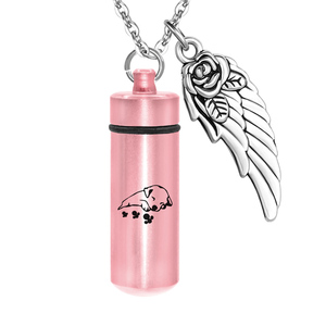 Colar de Recordação em Liga de Alumínio com Pingente Cilíndrico para Cinzas de Cão, Joia Memorial - Product Image 1