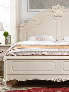 Letto in Legno Massello Intagliato Stile Americano, Bianco, Arredamento per Camera da Letto Principessa, Letto Matrimoniale per Coppie - Product Image 2