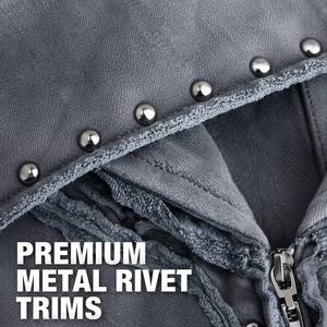 Custom Vintage Washed Blue Zip Up <b>Hoodie</b> <b>Gothic</b> Embroidery Logo Raw Frayed Edge Pearl Stud Decor Oversized Men Punk Streetwear - Product Image 2