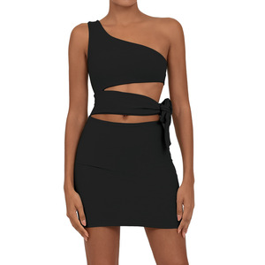 Nouvelle conception Jupe de sport pour femme à cordon de serrage, couleur unie, asymétrique, rembourrée, anti-exposition, pour la course, la gym et le tennis - Product Image 4