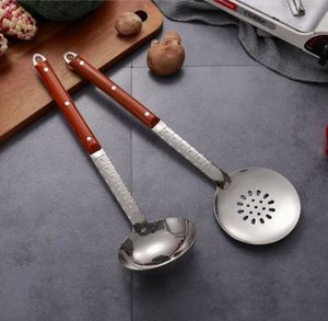 Utensilios de cocina de gran venta: Cucharones de metal, juegos de cucharones de sopa de acero inoxidable, cucharón pequeño con mango de madera, espumadera para pilaf, espátula - Product Image 3