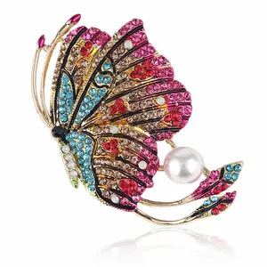 Hàn Quốc thời trang thả dầu bướm Trâm đầy màu sắc kim cương pin phụ kiện lớn bướm pha lê ngọc trai côn trùng men trâm cài