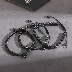 Pulseras de cuentas para hombre de gran venta, cordón de hematita Natural ajustable hecho a mano, regalo <span class=keywords><strong>BF</strong></span> con diseño de cuerda tejida geométrica de flecha - Product Image 1