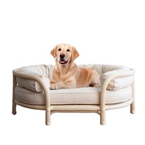 आधुनिक आउटडोर/इनडोर स्थायी बिल्ली और कुत्ते आराम बिस्तर हस्तनिर्मित प्राकृतिक रतन एलिवेटेड पालतू सहायक जल हाइक सामग्री - Product Image 1