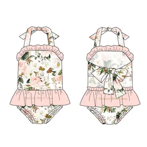 Puresun Cute Kids Girl Clothing Sets Breathable Floral Print Swimsuit Beach Embroidery Custom Design OEM Service Available