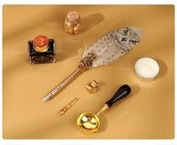 Rétro Calligraphie Quill Owl Plume Dip Pen avec Plume Cire Sceau Timbre Peinture Brosse Script Régulier Écriture Outils Ensemble