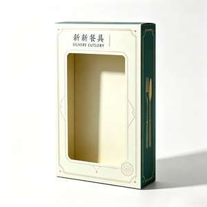 Caja de papel plegable reciclada con logo de lujo personalizado impreso para empaque de juego de cubiertos con ventana transparente. - Product Image 5