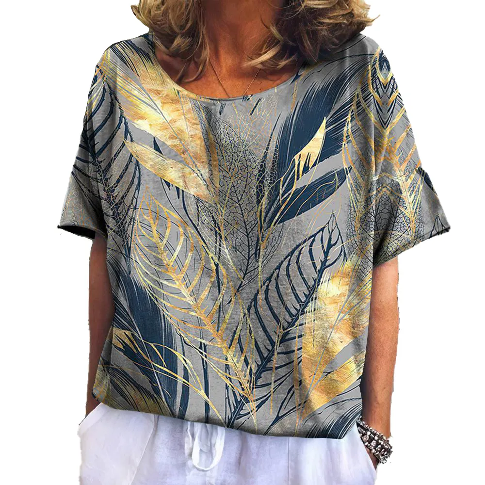 Custom Digital Print Logo 3d Print High Quality Summer Casual Fashion Tops Tshirt Women Graphic Feather V-neck T Shirts