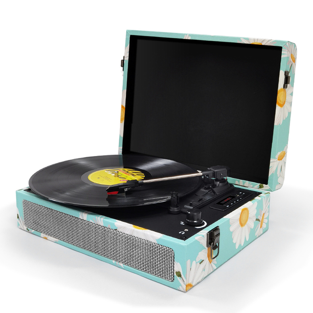 Bluetooth Hot Seller Luxury Portable Colorful Design Records Wireless Latest Trending Vintage Style Desktop Turntable Speaker