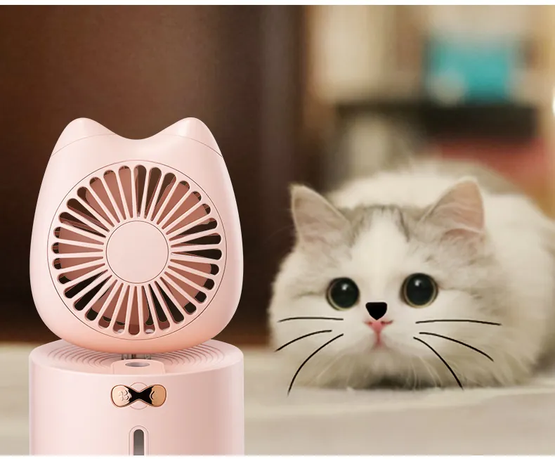 Novelty gifts RTS rechargeable Air Coolers USB Portable Fan adjustable table Mini water spray Fan with humidifier 7C lights