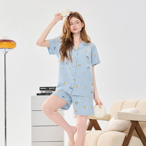 <span class=keywords><strong>Cotone</strong></span> modale Casual da <span class=keywords><strong>donna</strong></span> primavera estate pigiama stampa floreale manica corta <span class=keywords><strong>vestiti</strong></span> per la casa con bottone elastico in vita Design ODM - Product Image 4