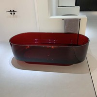 Baignoire autoportante en résine transparente de luxe avec cristaux noirs Baignoire en pierre artificielle de trempage