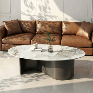 Table à thé en fer minimaliste moderne pour salon, table d'appoint en verre de luxe léger, design épuré, ornements de jardin - Product Image 6