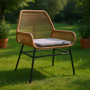 Pe Rattan Garden Chair Brown Steel Frame Outdoor Furniture Contemporary Design Weatherproof UV Resistant <b>Seating</b> - Product Image 2
