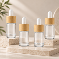 Botol Tetes Kaca Bening 10ml 20ml 30ml 50ml Kerah Bambu Serum Minyak Esensial Kemasan Kosmetik Botol Karet Putih