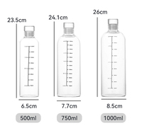 Bouteille d'eau en verre borosilicate haute résistance, grande capacité, transparente, ronde, portable, pour étudiants, avec marqueur de temps, pour boire directement