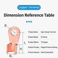 Terminal Circular de Cobre Fino OT-30A de 6.2mm, Conector de Cable con Terminales Abiertos, Superficie de Cobre Rojo, 1000V, para Uso con Baterías