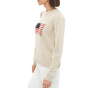 En gros personnalisé femmes <span class=keywords><strong>drapeau</strong></span> américain brodé tricots 100% coton <span class=keywords><strong>pull</strong></span> à col rond à la mode pour décontracté Boutique Looks - Product Image 4