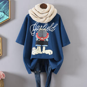 סגנון קוריאני חמוד סתיו חורף מוברש שרוולים קצרים לנשים הדפס קריקטורה מעובה במידות גדולות רופף חולצת טריקו להרזיה - Product Image 3