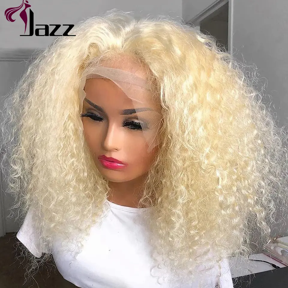 Factory 100% Virgin Hair Vendor Honey Blonde 613 Color Yaki Kinky Curls Wig Glueless HD Lace Front Human Hair Wigs For Women