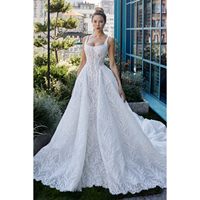 Robes de mariée de luxe, style robe de bal, avec corsage, col carré, en dentelle, coupe trapèze, grandes tailles, pour la mariée, vente en gros