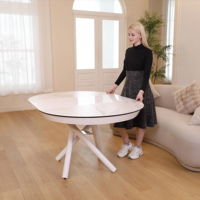 Table à café ronde élégante et moderne, extensible et relevable, avec pieds en métal et plateau en marbre, pour 6 à 8 personnes, meubles pour la maison et les restaurants