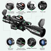 Combo de lunette de visée C4-16x50 AO avec viseur laser rouge/vert rechargeable, viseur point rouge/vert réflexe Type-C 4 réticules, lampe de poche