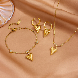 Fashion Heart Necklace Set Tarnish Free Stainless Steel Jewelry 18K Gold Plated Love Heart Necklace Earrings Bracelet Anklet Set - Product Image 1