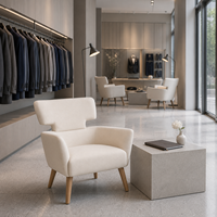 Fauteuil lounge commercial EziDone TB505 blanc pur avec pieds en bois naturel et tissu écologique pour hôtels et centres commerciaux