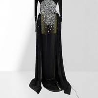 Robe de soirée en mousseline de soie coupe trapèze à manches courtes, ornée d'un foulard et d'une surjupe perlée de cristaux, pour occasions formelles et fêtes