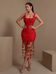 Robe de soirée moulante Ocstrade Fashion Design à fleurs 3D, mini-robe sans manches à franges, robe de <span class=keywords><strong>cocktail</strong></span> sexy unie pour femmes - Product Image 1