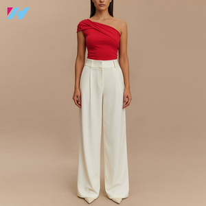 Oem produttore personalizzato all'ingrosso di moda <span class=keywords><strong>donna</strong></span> <span class=keywords><strong>pantaloni</strong></span> larghi pieghettati vita alta <span class=keywords><strong>pantaloni</strong></span> <span class=keywords><strong>donna</strong></span> - Product Image 1