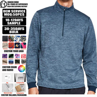 Sweat-shirt en maille à col montant et fermeture éclair quart de tour pour homme, en mélange de coton, respirant, coupe régulière, coupe-vent, pour le golf