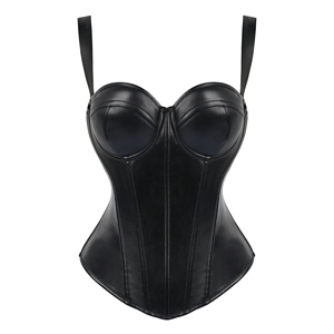 Corset à bretelles en PU avec fermeture éclair, haut de corset pour femmes, veste sexy tendance, soutien-gorge plat pour le ventre, shapewear, haut de corset - Product Image 4