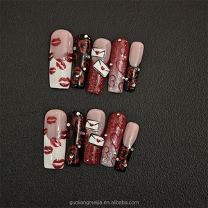 <span class=keywords><strong>Uñas</strong></span> Postizas Hechas a Mano, Largas, Cuadradas, <span class=keywords><strong>con</strong></span> Punta Francesa, <span class=keywords><strong>Diseño</strong></span> de Lazo Negro y Pedrería, <span class=keywords><strong>Uñas</strong></span> Acrílicas - Product Image 5