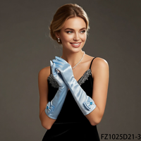 PESENAR Gants longs de princesse enchantée en satin bleu clair avec nœud et cristal-parfaits pour les soirées à thème royales