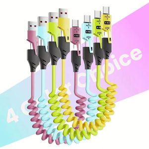 1.5M 4-in-1 5Fts TPE Jacketed Spiral Spring <b>Charger</b> Cable 3A Smart Data Type-C Android Mobile Phones Smart Watches Phone - Product Image 5